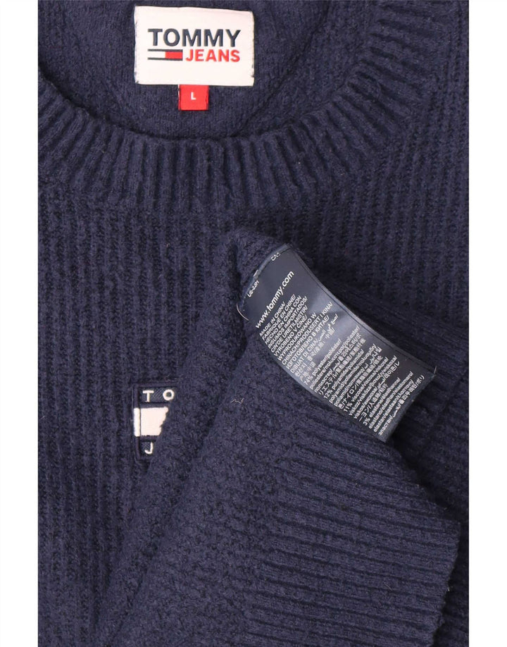 Męski sweter z okrągłym dekoltem Tommy Hilfiger, duży granatowy poliester