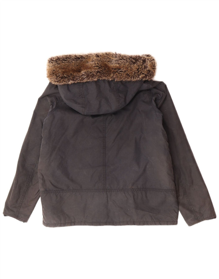 Damska kurtka z kapturem, oversize, woskowana, BARBOUR UK 12, średnia, granatowa, bawełniana