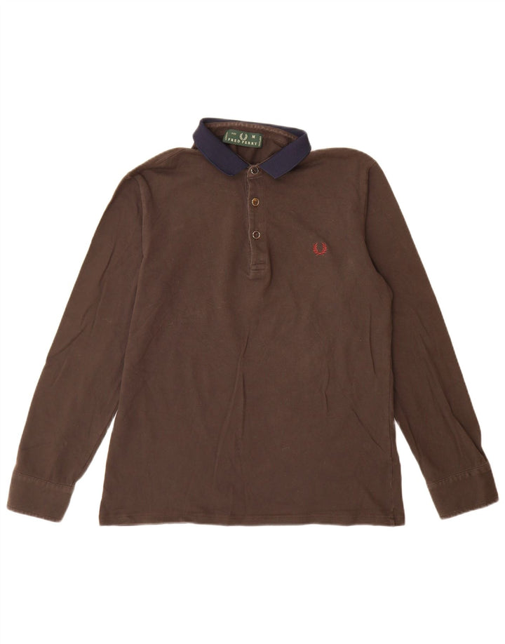 Męska koszulka polo do rugby Fred Perry z długim rękawem, średnio brązowa, bawełniana