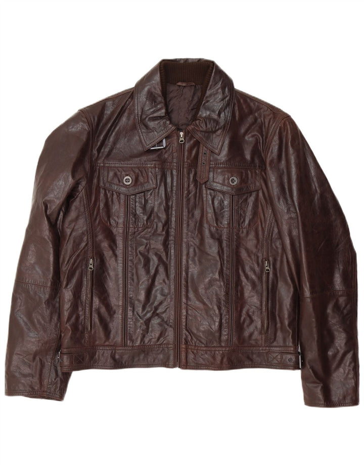 Vintage męska kurtka skórzana bomber IT 54 2XL brązowa skóra