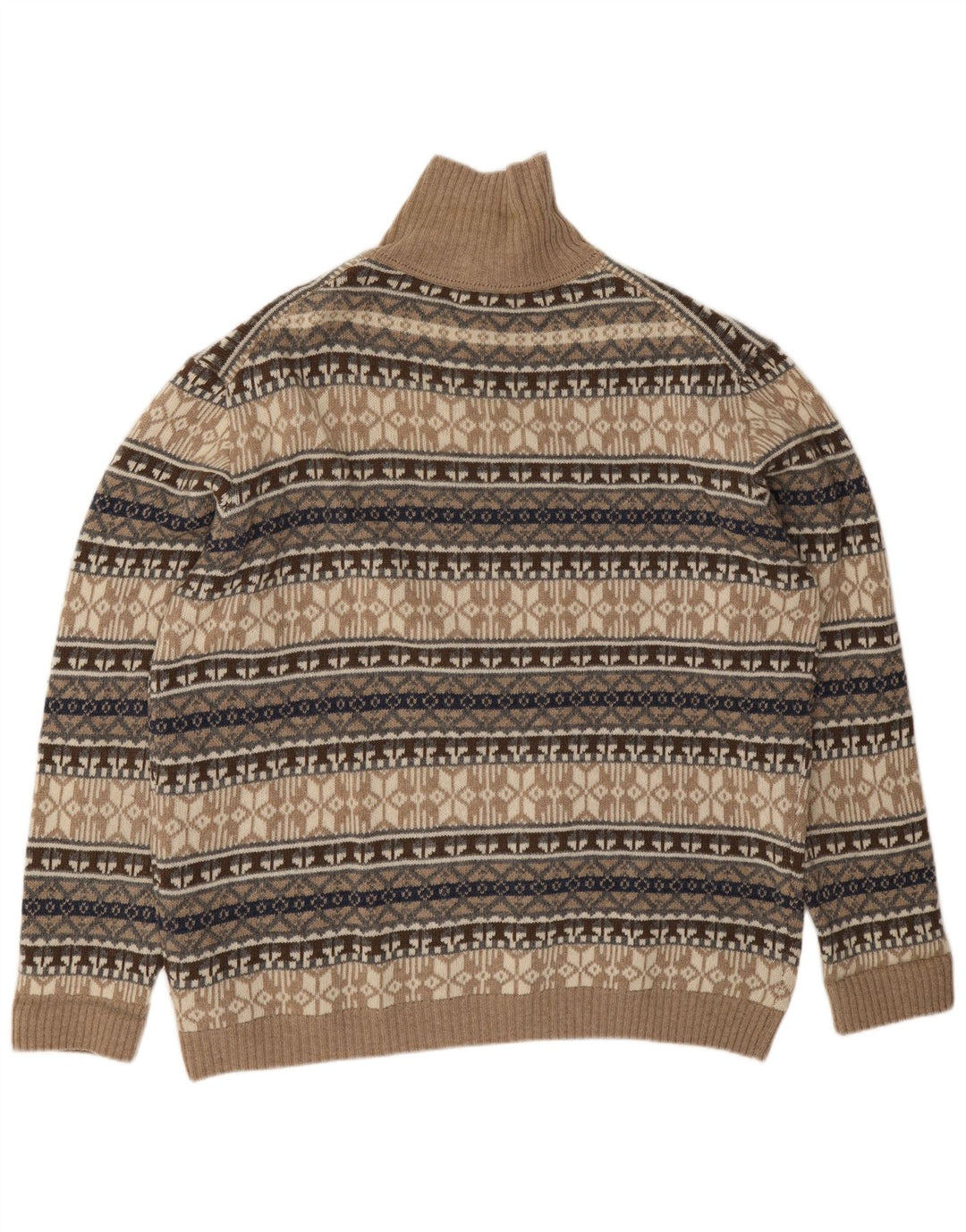 Vintage męski sweter zapinany na guziki, 4XL, beżowy Fair Isle Lambswool