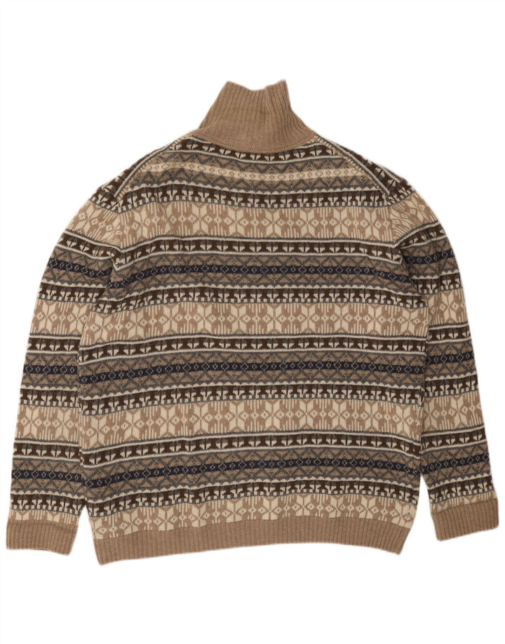 Vintage męski sweter zapinany na guziki, 4XL, beżowy Fair Isle Lambswool