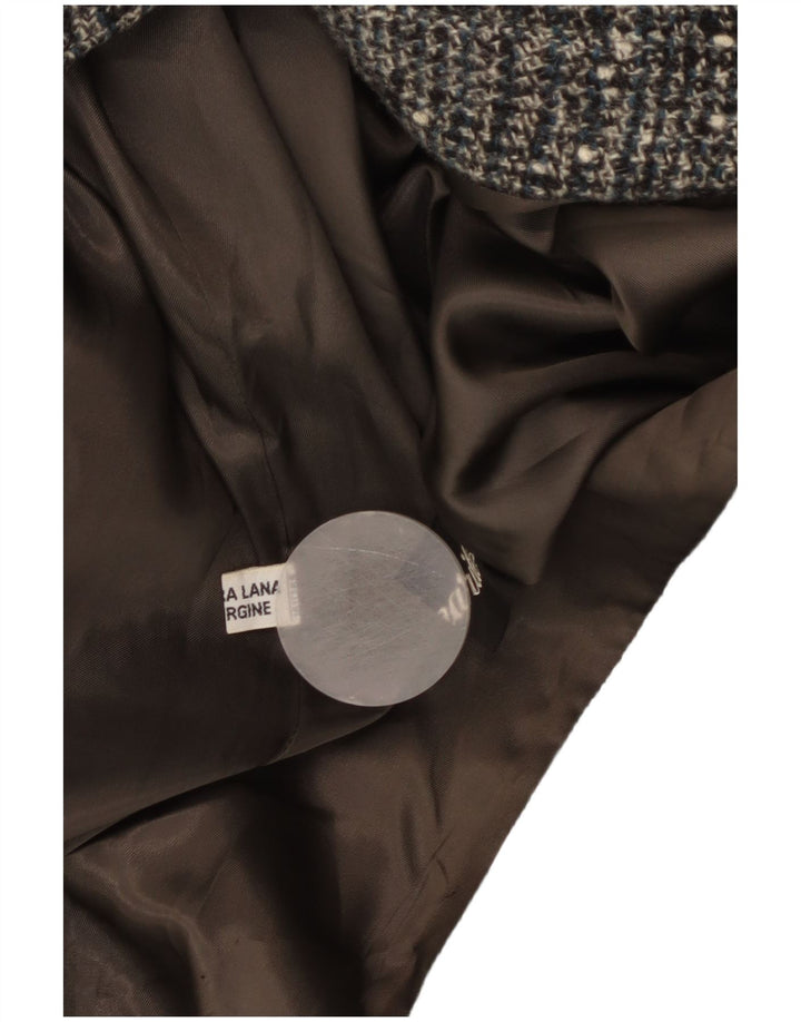 Płaszcz damski w stylu vintage IT 54 3XL Szara krata z dziewiczej wełny