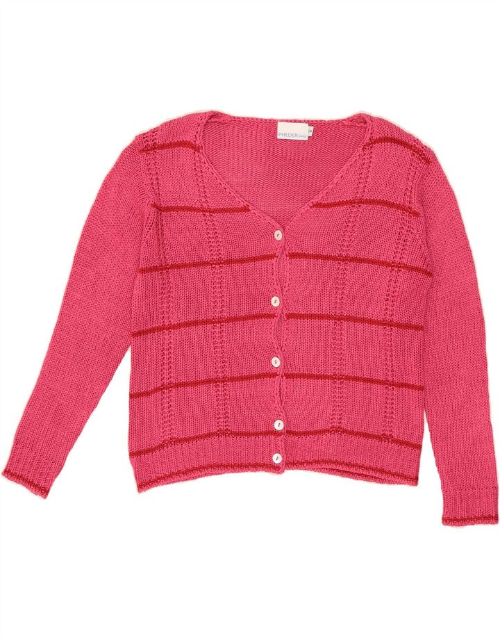 PHEDER Womens Cardigan Sweater UK 14 Medium Pink Striped Silk Vintage Pheder and Second-Hand Pheder from Messina Hembry 