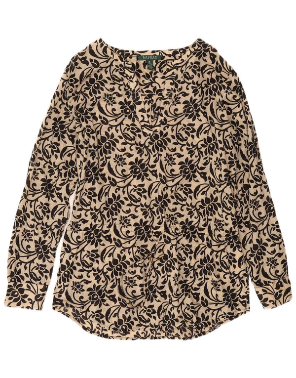 Damska bluzka o przedłużonym fasonie RALPH LAUREN UK 14, średnia beżowa bawełna w kwiaty