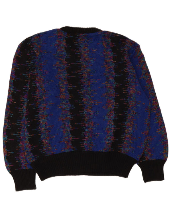 Vintage Womens V-Neck Jumper Sweater UK 16 Large Blue Colourblock