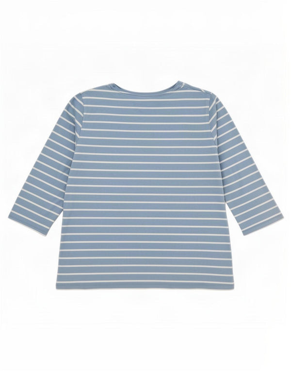 Crew Clothing Womens Top 3/4 Sleeve UK 12 Medium Blue Striped Cotton