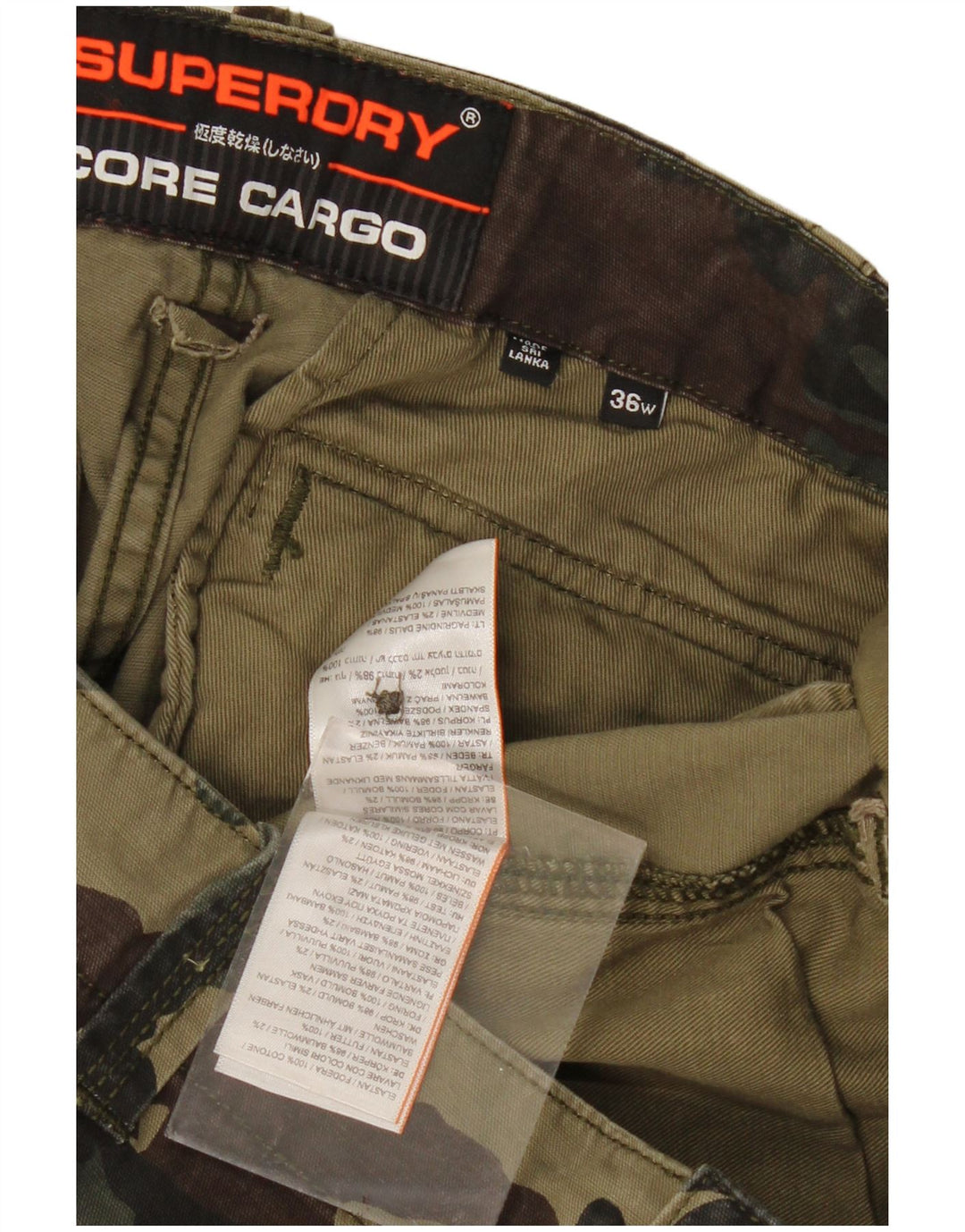 Męskie spodenki cargo Superdry W36, duża bawełna w kolorze khaki, w kamuflażu