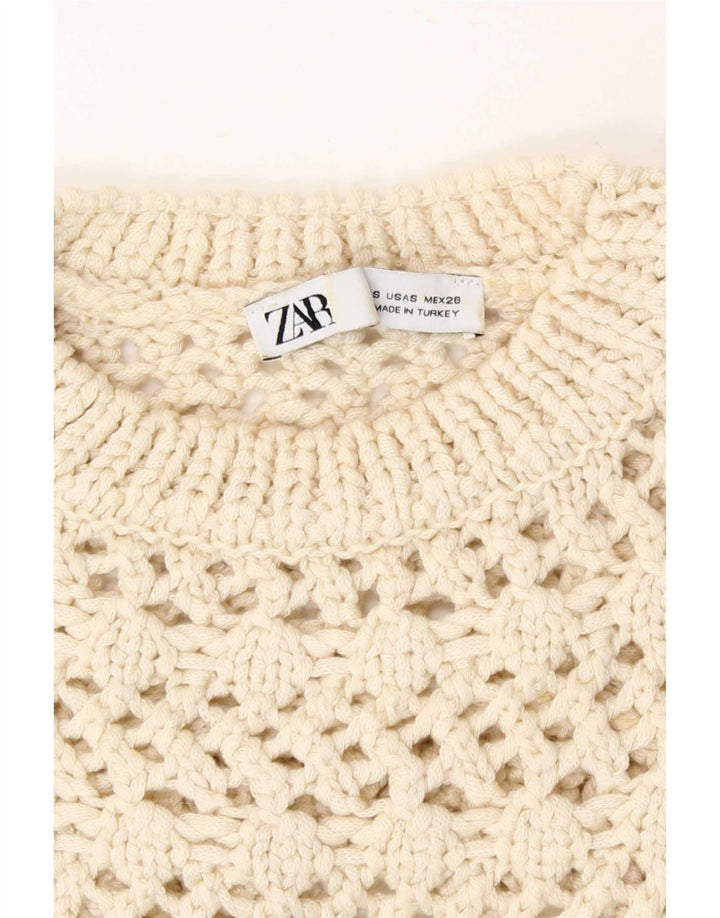 Damski dzianinowy, prześwitujący top Zara UK 8 Small Beżowy Akryl
