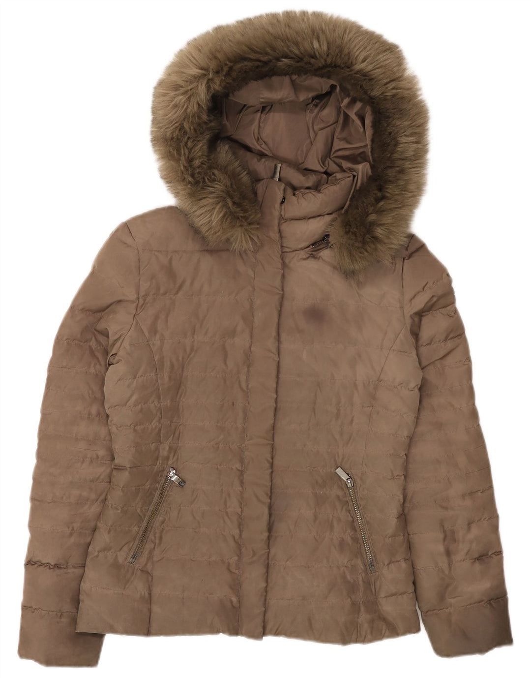 ARMANI JEANS Damska ocieplana kurtka z kapturem IT 40, mała, brązowa, poliester