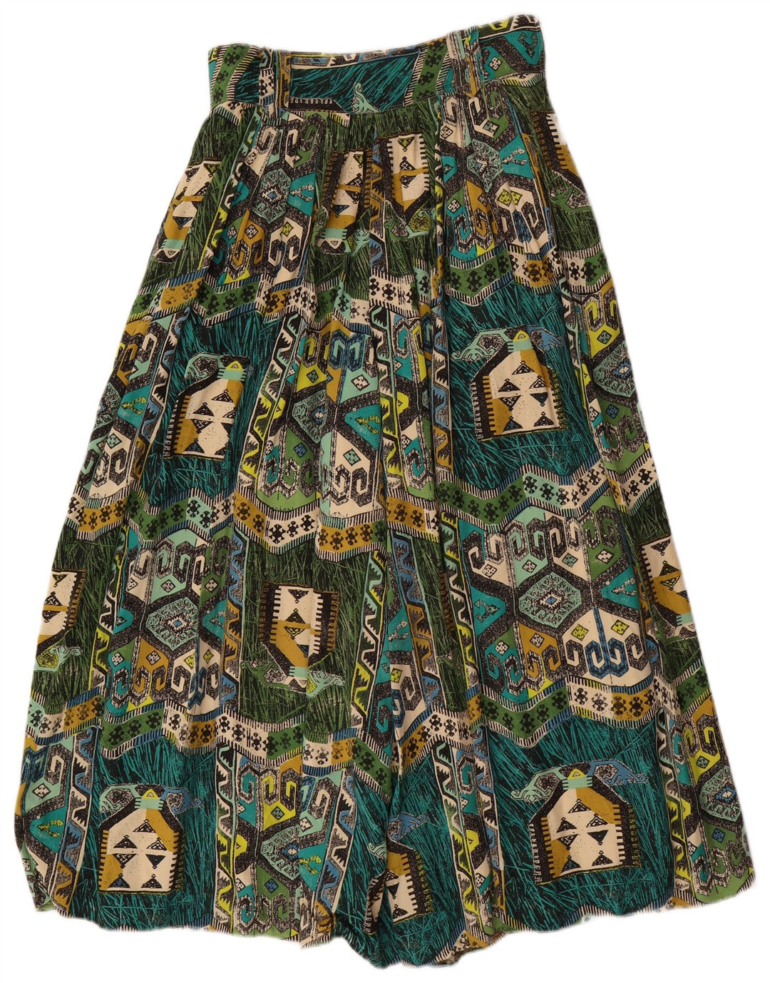 Damskie spodnie haremowe VINTAGE W28 L22 Zielona geometryczna wiskoza