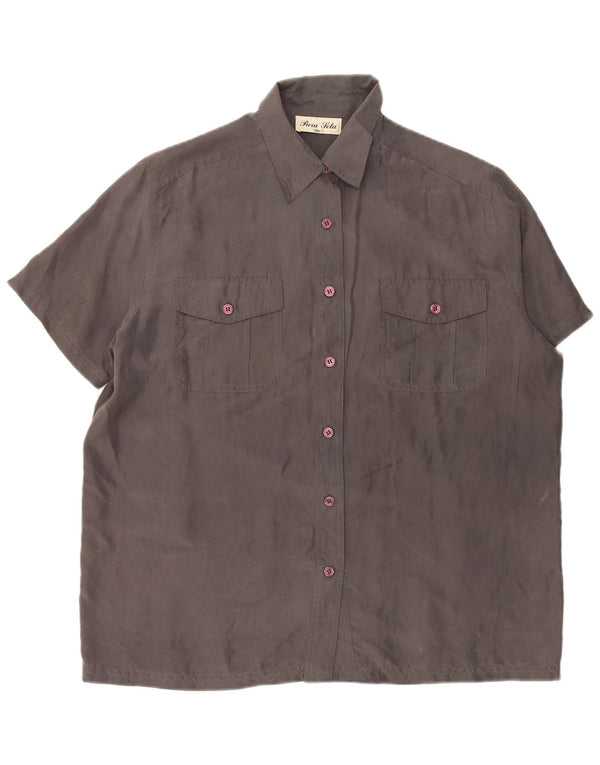 Damska bluzka z krótkim rękawem PURA SETA UK 20 2XL Szary jedwab