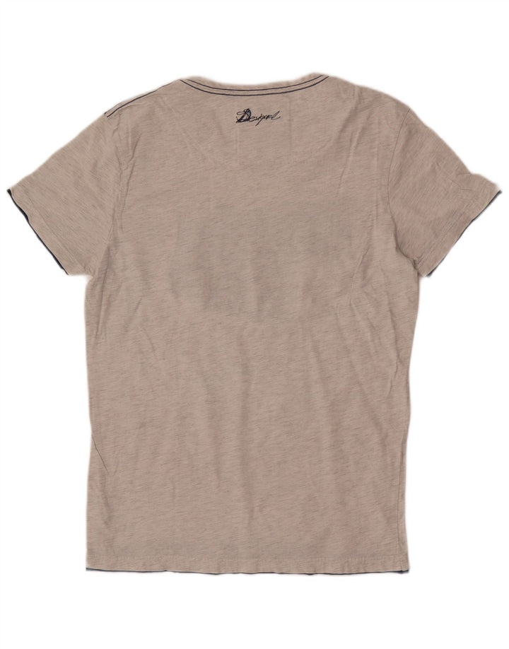 Męski T-shirt z grafiką Desigual, duży, szary, bawełniany