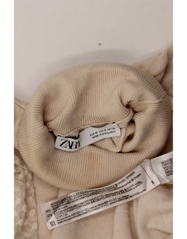 Sweter damski Zara z wywijanym dekoltem UK 12, średni, złamanej bieli, bawełniany