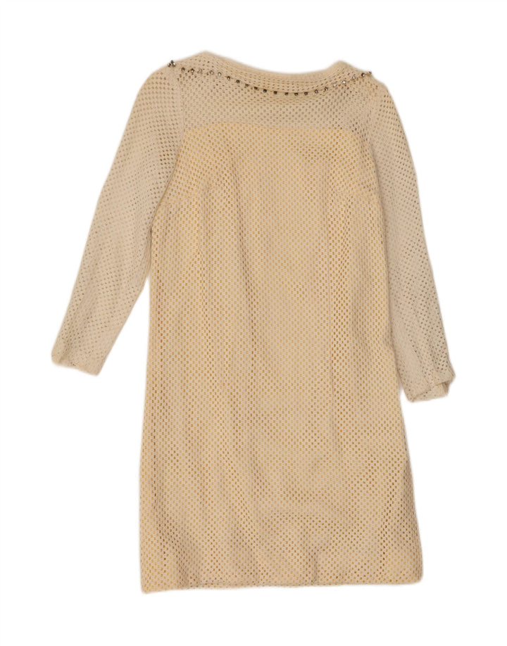 VINTAGE Womens Crochet Shift Dress UK 10 Small Off White