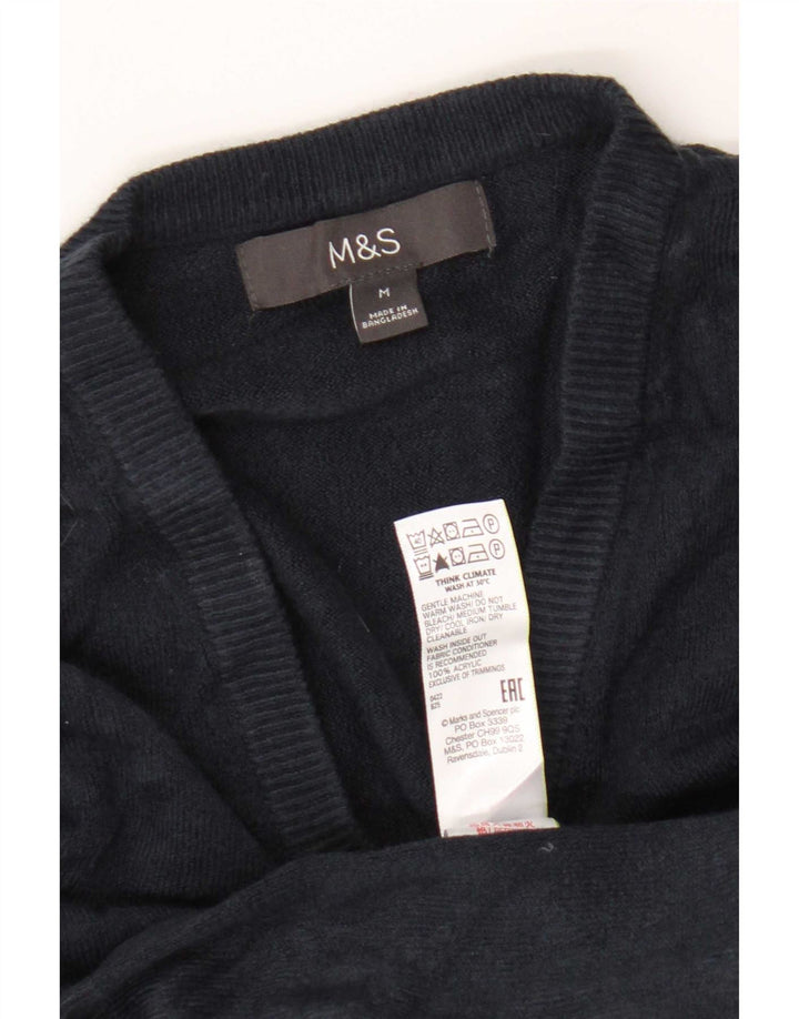 Marks & Spencer Męski sweter z dekoltem w kształcie litery V, średni granatowy akryl