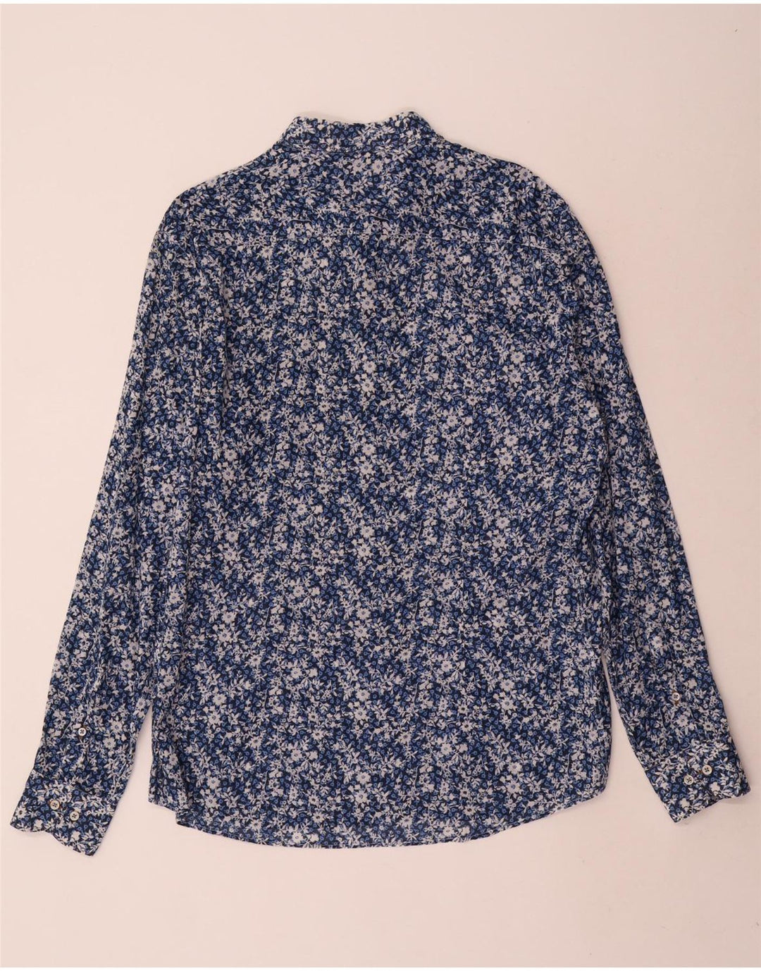 Koszula męska w stylu vintage XL, niebieska, bawełniana w kwiaty