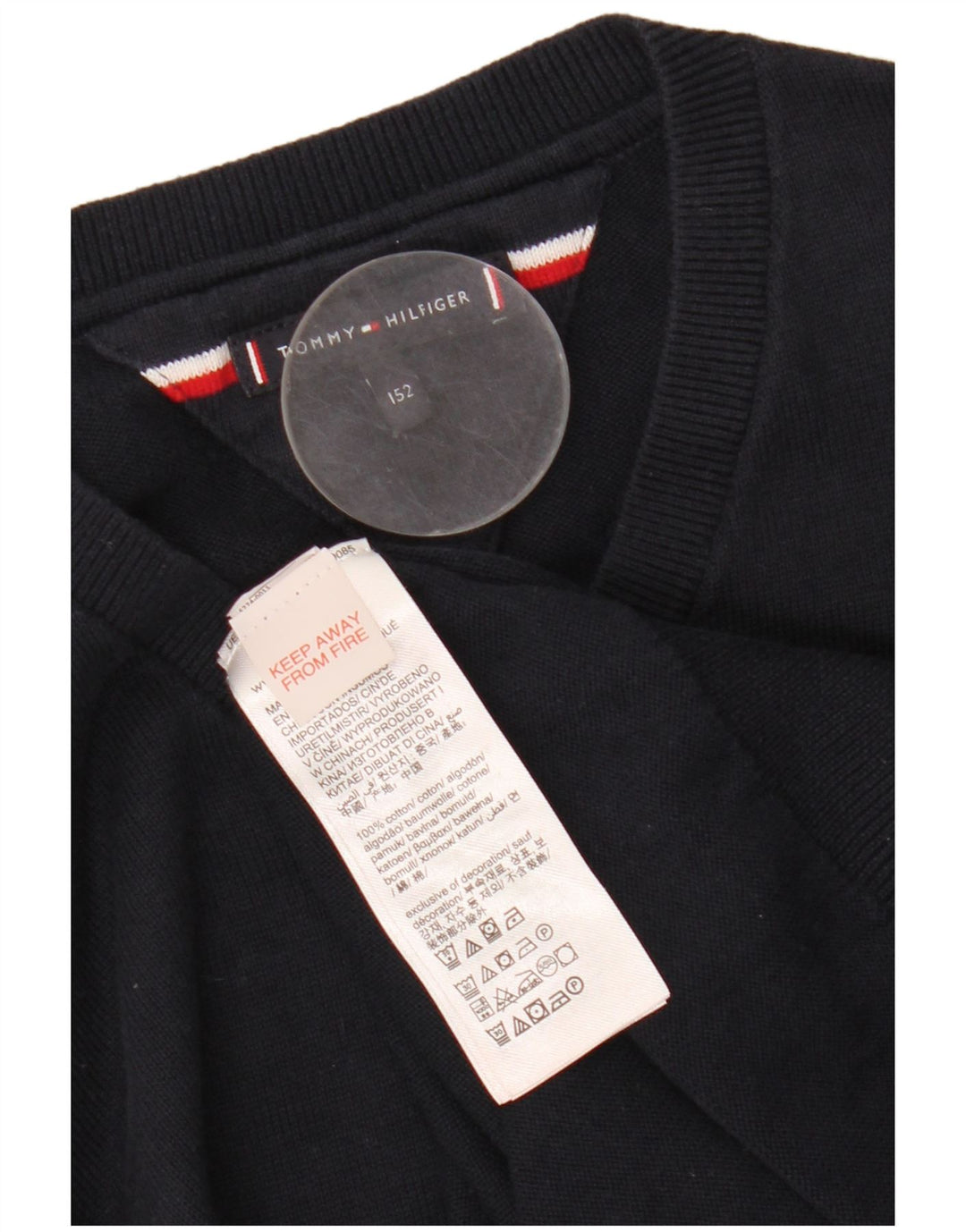 TOMMY HILFIGER Chłopięcy sweter z dekoltem w kształcie litery V, 11-12 lat, granatowy, bawełniany