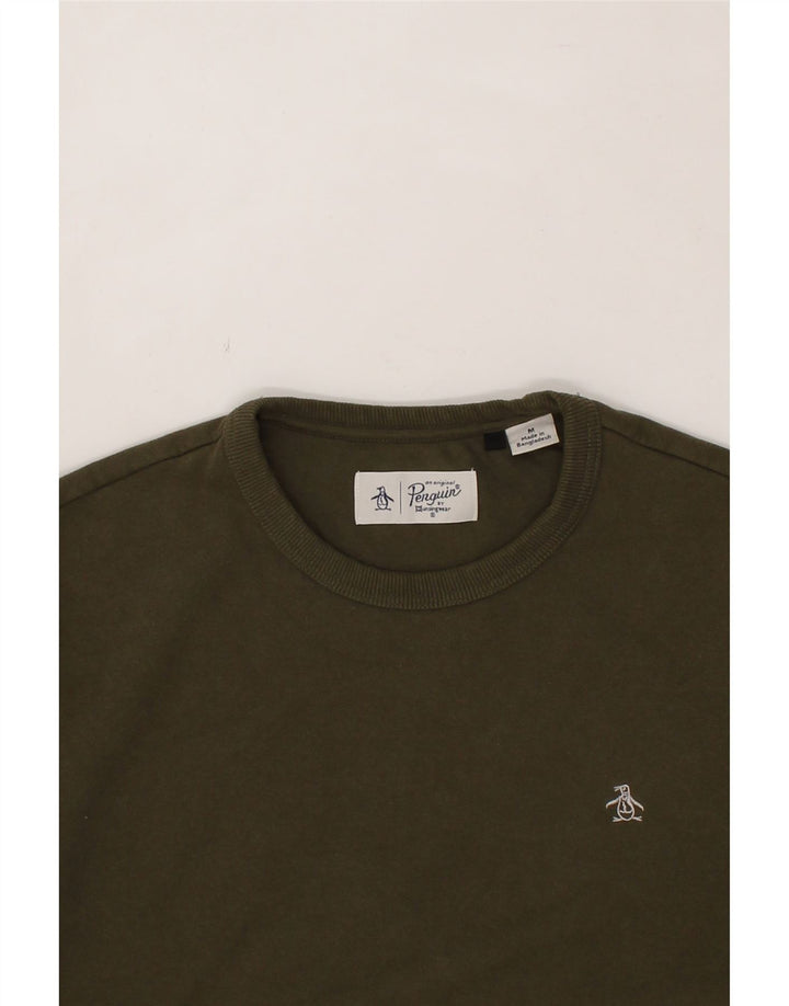 PENGUIN Mens Sweatshirt Jumper Medium Khaki Cotton Vintage Penguin and Second-Hand Penguin from Messina Hembry 