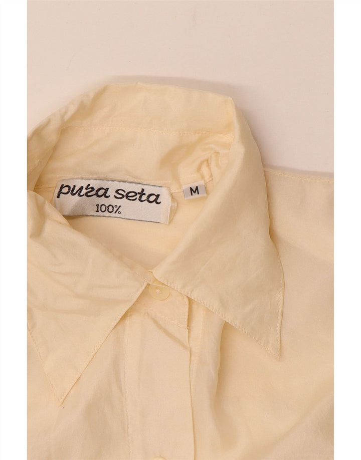 Damska bluzka koszulowa w stylu vintage UK 12 Średni beżowy jedwab