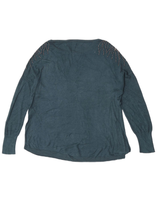 Damski sweter oversize Oasis z dekoltem w łódkę UK 10 Small Blue Wiskoza