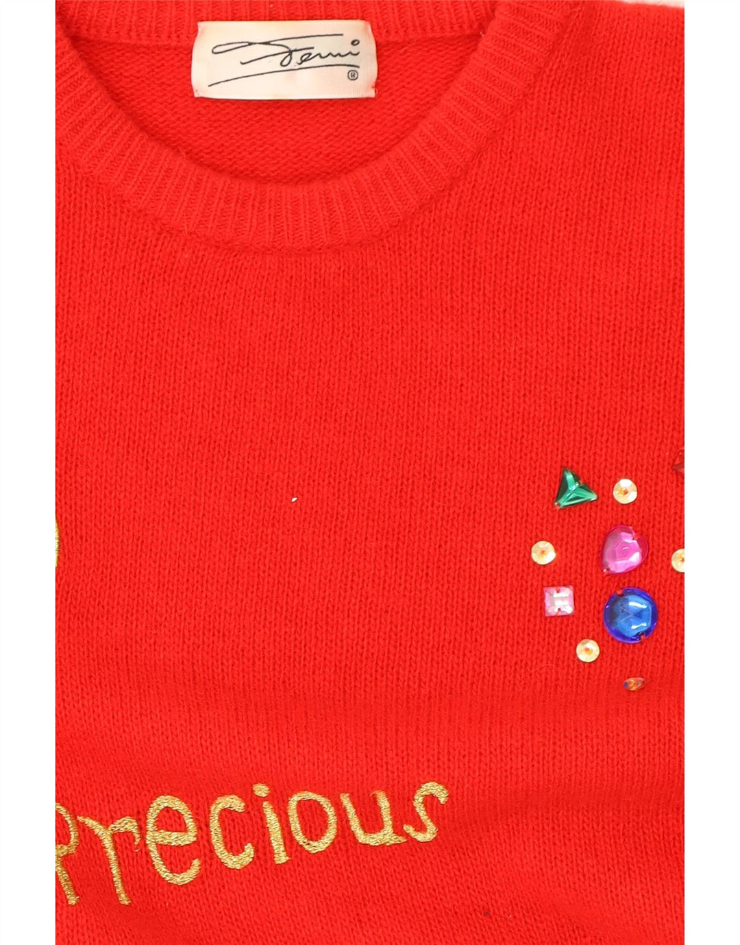 VINTAGE Womens Abstract Pattern Crew Neck Jumper Sweater UK 10 Small Red Vintage Vintage and Second-Hand Vintage from Messina Hembry 