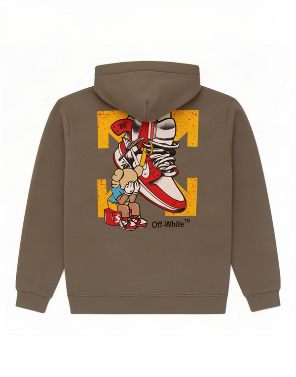 Męski sweter z kapturem w kolorze złamanej bieli 2XL Khaki