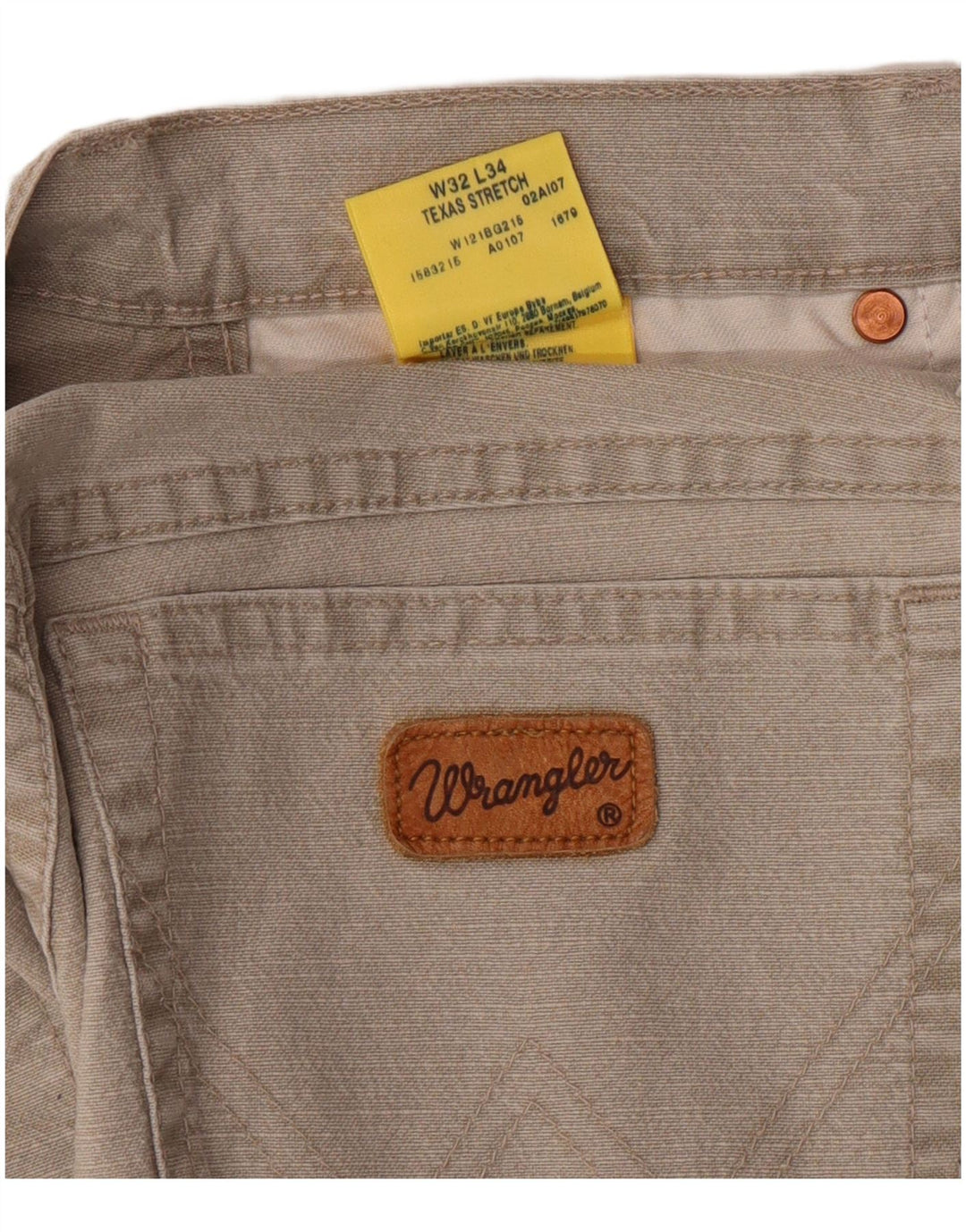 Męskie spodnie codzienne WRANGLER Texas Stretch Straight W32 L34 Beżowa bawełna