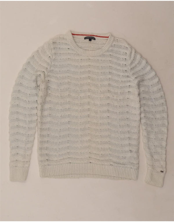 Damski sweter z dekoltem w łódkę TOMMY HILFIGER UK 14, duży, biały, bawełniany