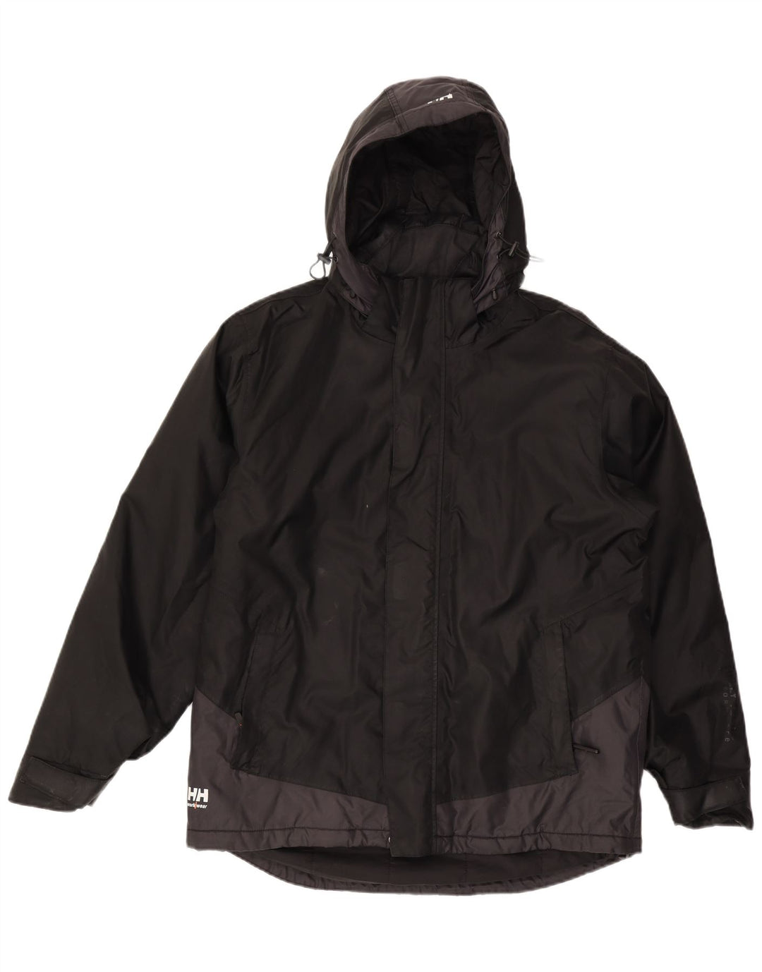 Męska kurtka wiatrówka z kapturem Helly Hansen UK 40, duża, czarna, z blokami kolorów