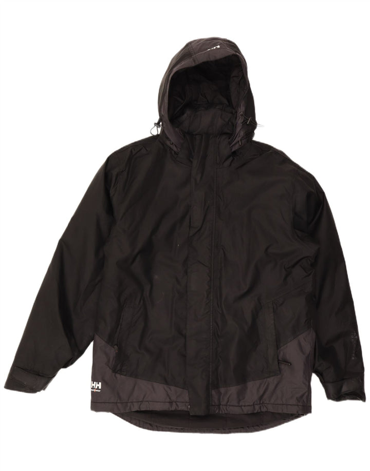 Męska kurtka wiatrówka z kapturem Helly Hansen UK 40, duża, czarna, z blokami kolorów