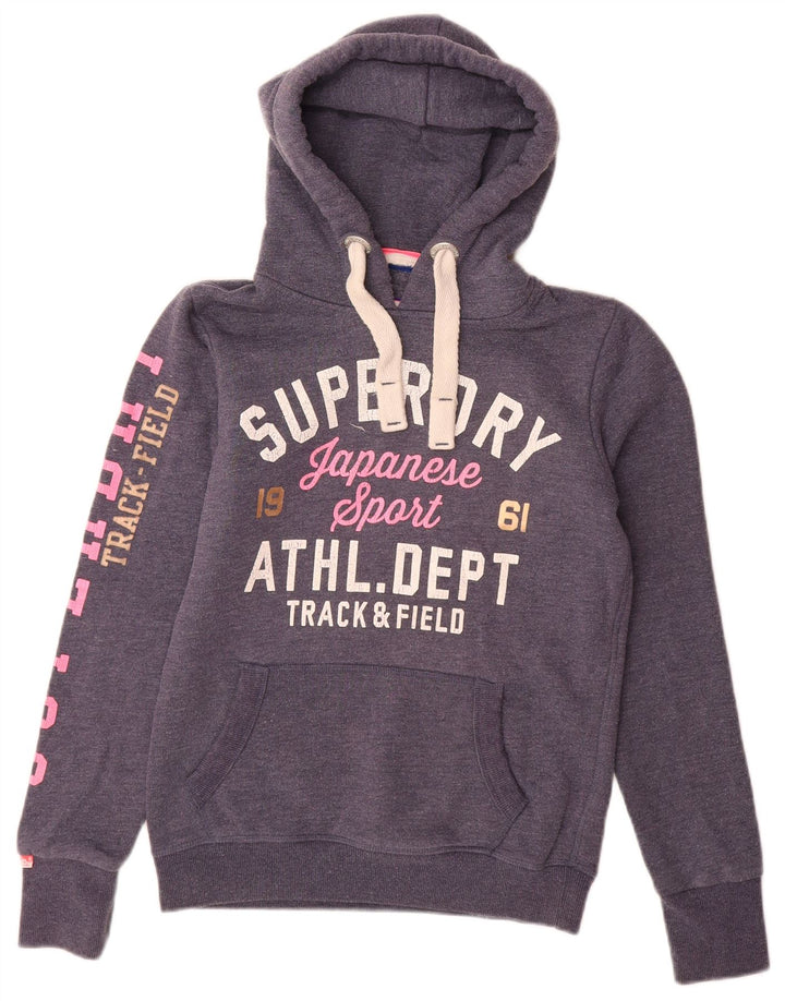 Damski sweter z kapturem i grafiką SUPERDRY UK 6 XS, granatowy, bawełniany