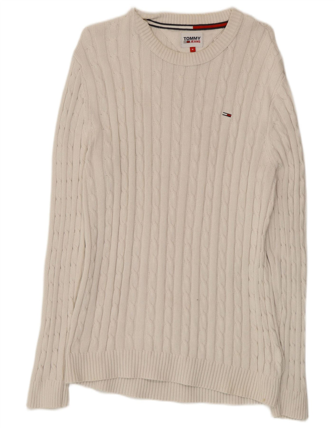 Męski sweter z okrągłym dekoltem Tommy Hilfiger, średniej wielkości biała bawełna