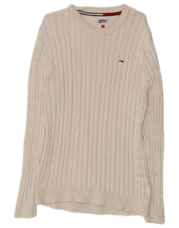 Męski sweter z okrągłym dekoltem Tommy Hilfiger, średniej wielkości biała bawełna