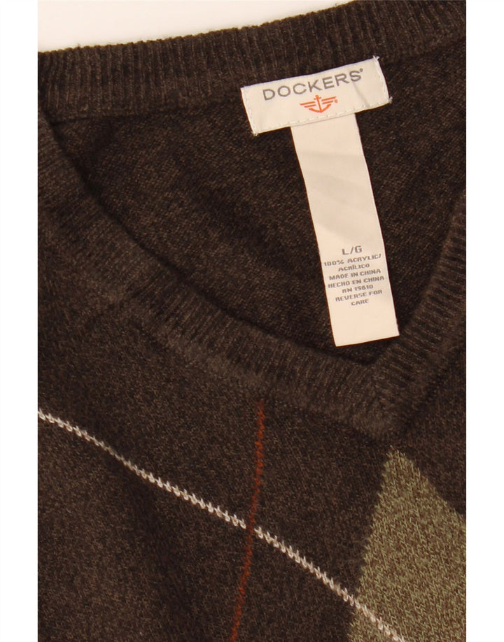 Męski podkoszulek DOCKERS z kamizelką, duży, brązowy Argyle/Diamentowy akryl