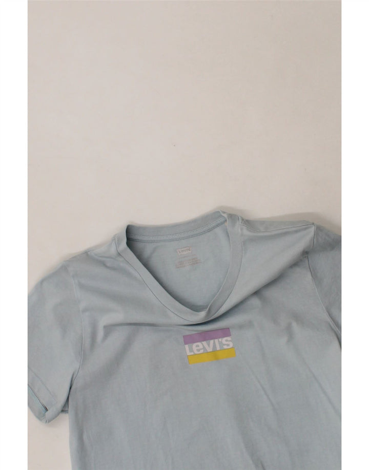 LEVI'S Womens Graphic T-Shirt Top UK 12 Medium Blue Cotton Vintage Levi's and Second-Hand Levi's from Messina Hembry 