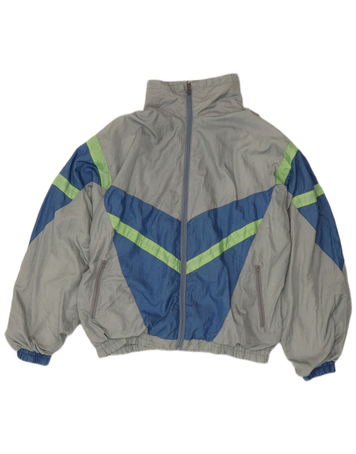 Vintage męski dres, duży, szary nylon z blokami kolorów