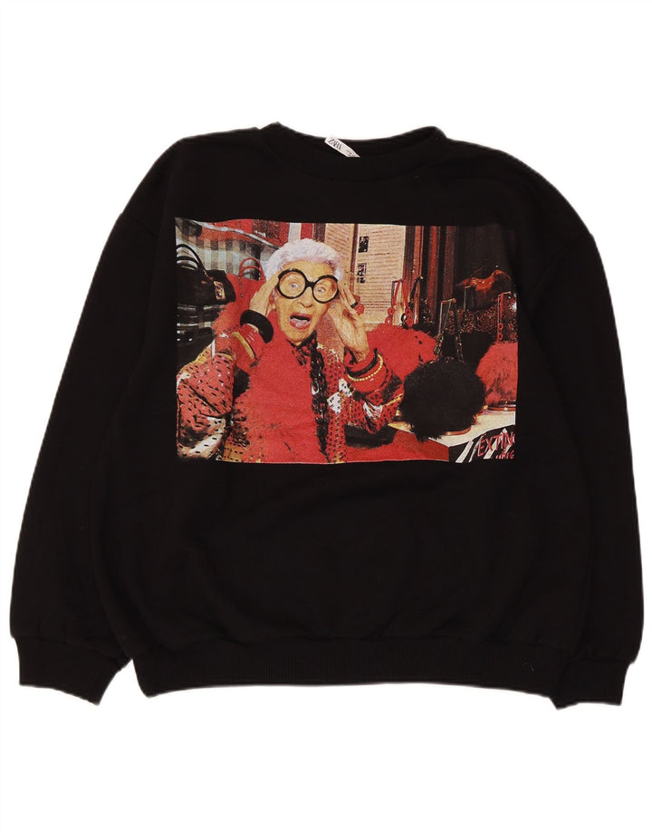Damski sweter z grafiką ZARA UK 14, średni czarny, bawełniany