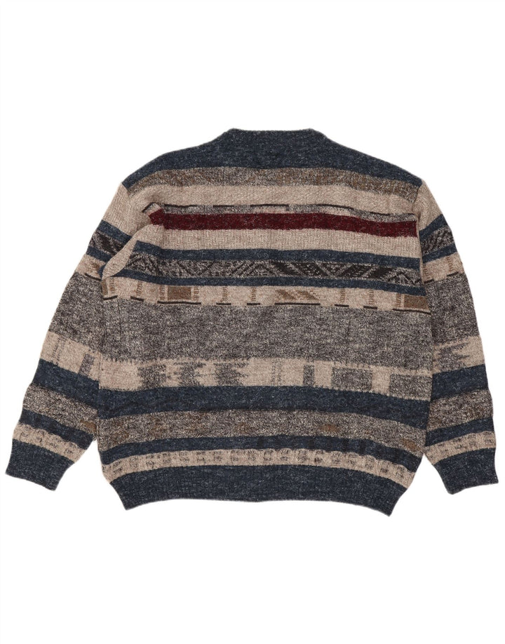 Vintage męski sweter z wycięciem pod szyją, duży, wielobarwny w paski