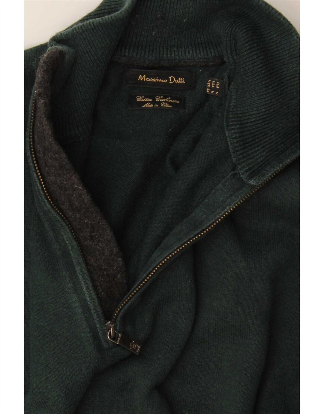 Męski sweter zapinany na zamek Massimo Dutti, średniozielony, bawełniany