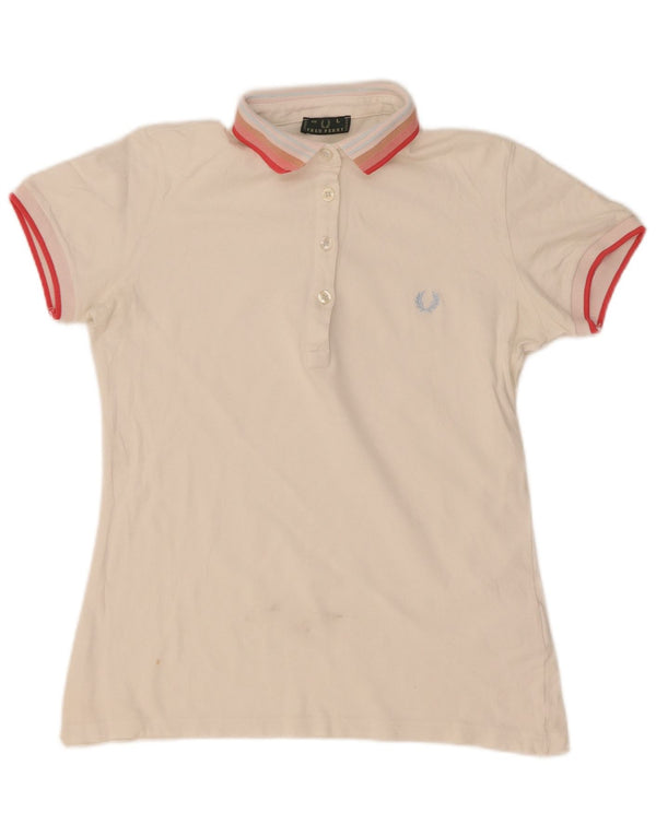 Damska koszulka polo Fred Perry UK 14, duża, bawełniana w białe paski