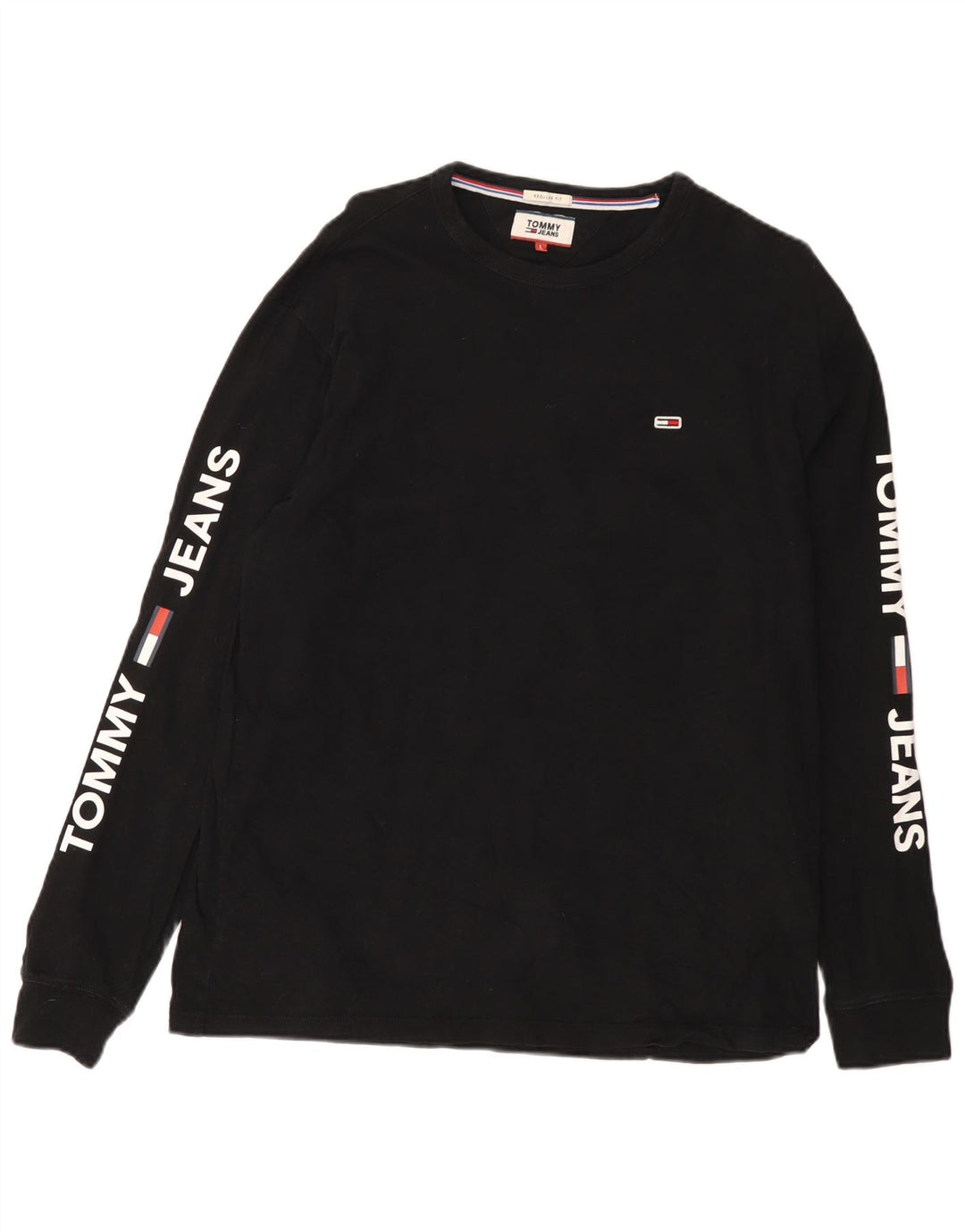 Męski top graficzny Tommy Hilfiger z długim rękawem, duży, czarny, bawełniany