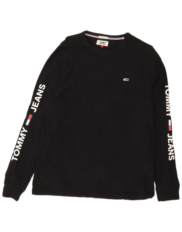 Męski top graficzny Tommy Hilfiger z długim rękawem, duży, czarny, bawełniany