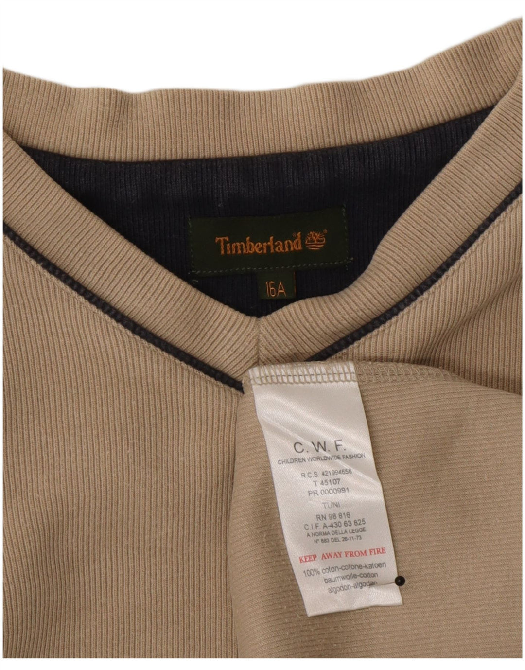 Top chłopięcy Timberland z długim rękawem, 15-16 lat, beżowy, bawełniany
