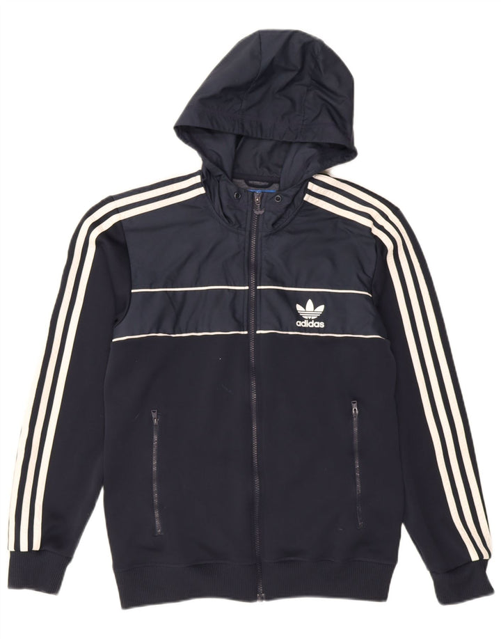 Adidas Męski sweter z kapturem i zamkiem błyskawicznym, mały granatowy poliester