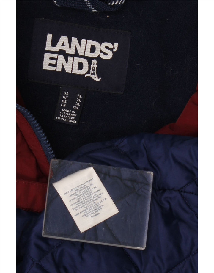 LANDS END Damski, oversize'owy płaszcz wiatrówka z kapturem UK 18 XL, bordowy nylon