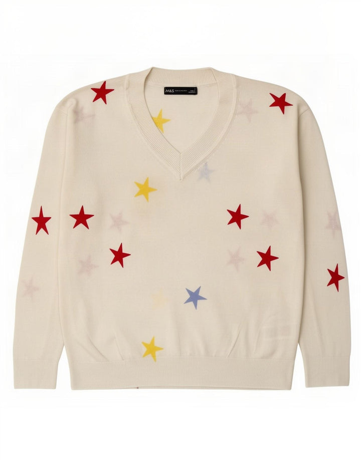 Marks & Spencer Damski sweter z abstrakcyjnym wzorem i dekoltem w kształcie litery V, UK 10 Small W
