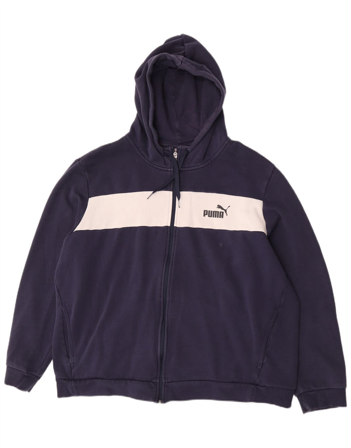 Męski sweter Puma z kapturem i zamkiem błyskawicznym 2XL Granatowy poliester z blokami kolorów