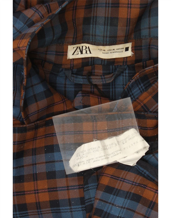 Męski płaszcz z kapturem Zara UK 42 XL, wielokolorowy poliester w kratę