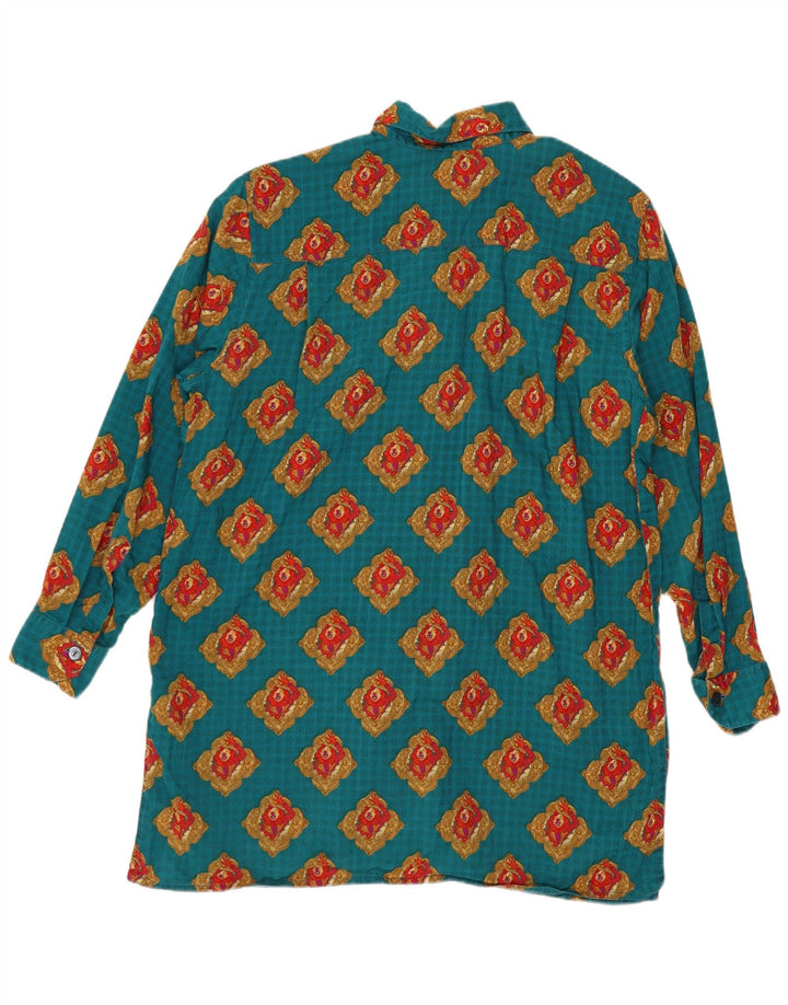 Koszula damska w stylu vintage w abstrakcyjny wzór UK 16, duża, niebieska, geometryczna